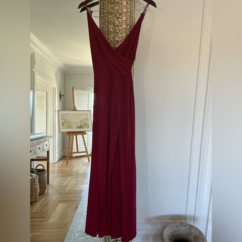 Wine Colored Stretch Maxi Dress with Slit